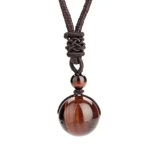 Pendentif Collier 14 mm en Pierre Naturelle Obsidienne Œil de Tigre – Amulette Porte-Bonheur Sculptée