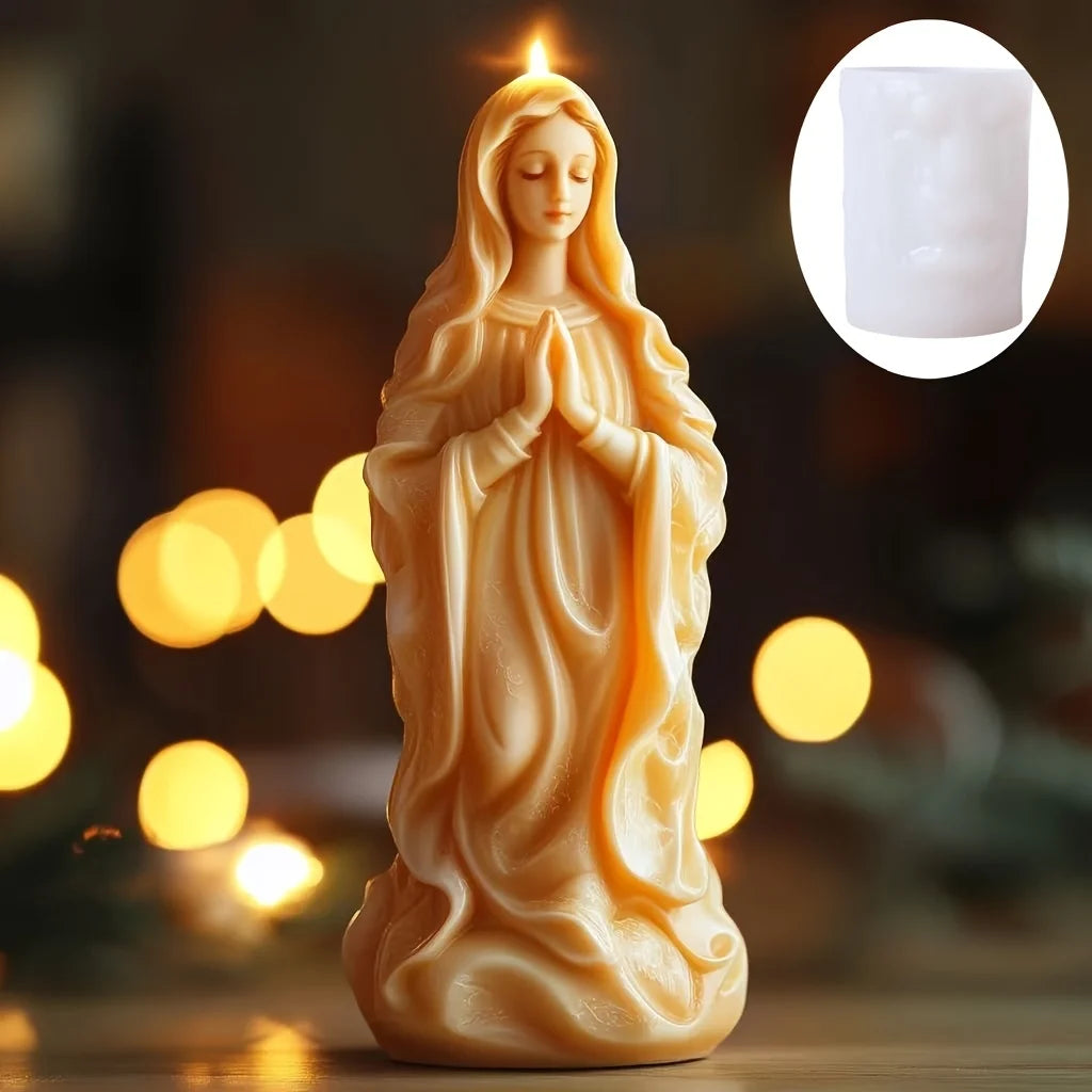 Moule Silicone Bougie Vierge Marie – Cylindre Relief Prière – Résine, Cire & Plâtre