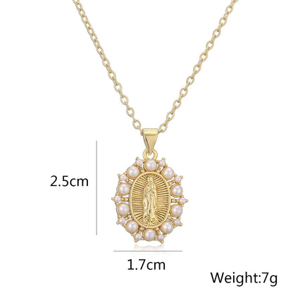 NEWBUY Hochwertiger Damenschmuck religiöser Art aus Kupfer mit Zirkonia-Einlage, Jungfrau-Maria-Anhänger, Edelstahlhalskette