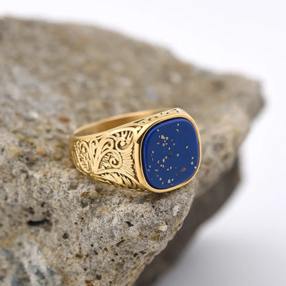 Bague homme acier inoxydable avec pierre colorée – style vintage mystique