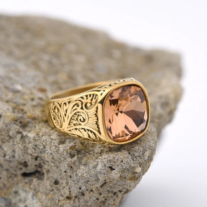 Bague homme acier inoxydable avec pierre colorée – style vintage mystique