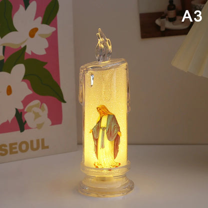 Bougie LED Religieuse Jésus & Vierge / Flamme Électronique Sans Feu