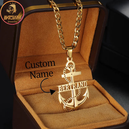 Collier Prénom Personnalisé – Ancre, Casque & Motifs au Choix