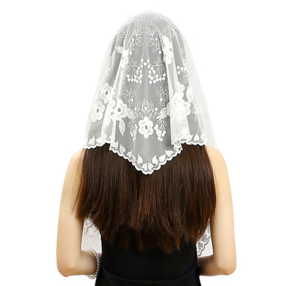 Voile mantille catholique femme en dentelle brodée – châle de prière, église et mariage