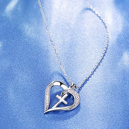 Collier pendentif cœur avec croix Huitan pour femme – Bijou élégant pour mariage, anniversaire et soirée