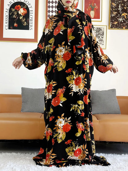 Abaya longue 6XL en coton avec hijab intégré – Robe de prière Ramadan