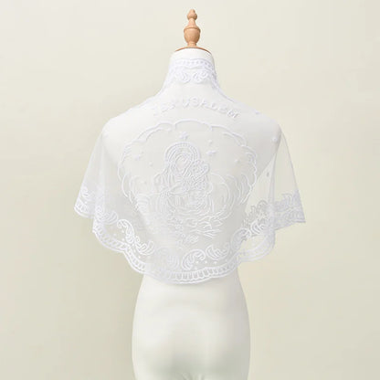 Voile de messe catholique femme en dentelle brodée – foulard Vierge Marie pour prière et église