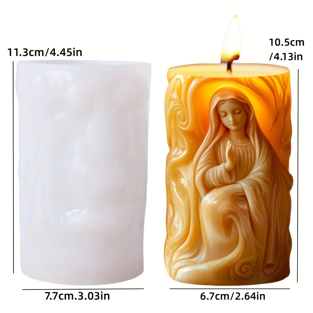 Moule Silicone Bougie Vierge Marie – Cylindre Relief Prière – Résine, Cire & Plâtre
