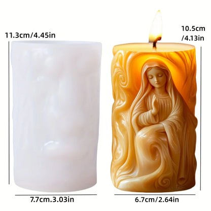 Moule Silicone Bougie Vierge Marie – Cylindre Relief Prière – Résine, Cire & Plâtre