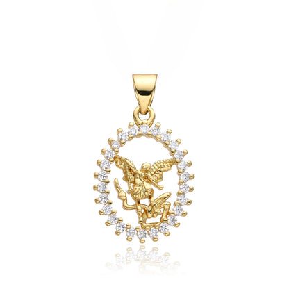 Pendentif Archange Saint Michel Doré – Médaille Religieuse Catholique avec Bord Coquillage et Zircons
