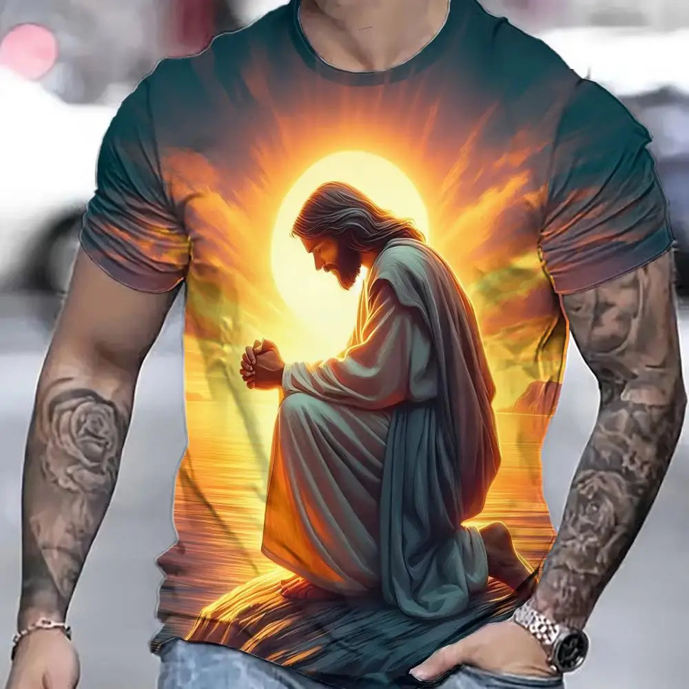 T-Shirt Jésus 3D Homme – Oversize Été – Col Rond