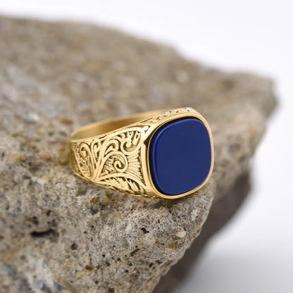 Bague homme acier inoxydable avec pierre colorée – style vintage mystique
