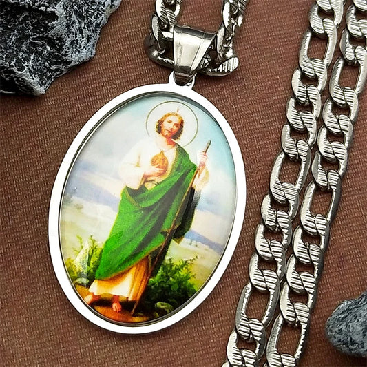 Collier médaille San Judas Tadeo en acier inoxydable doré – bijou religieux