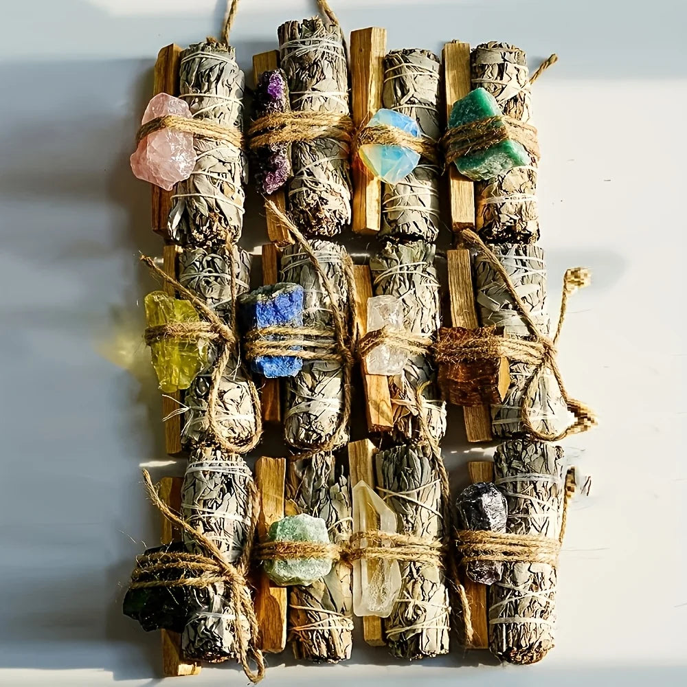 Kit de purification maison – pierre, sauge blanche et palo santo péruvien, cadeau spirituel