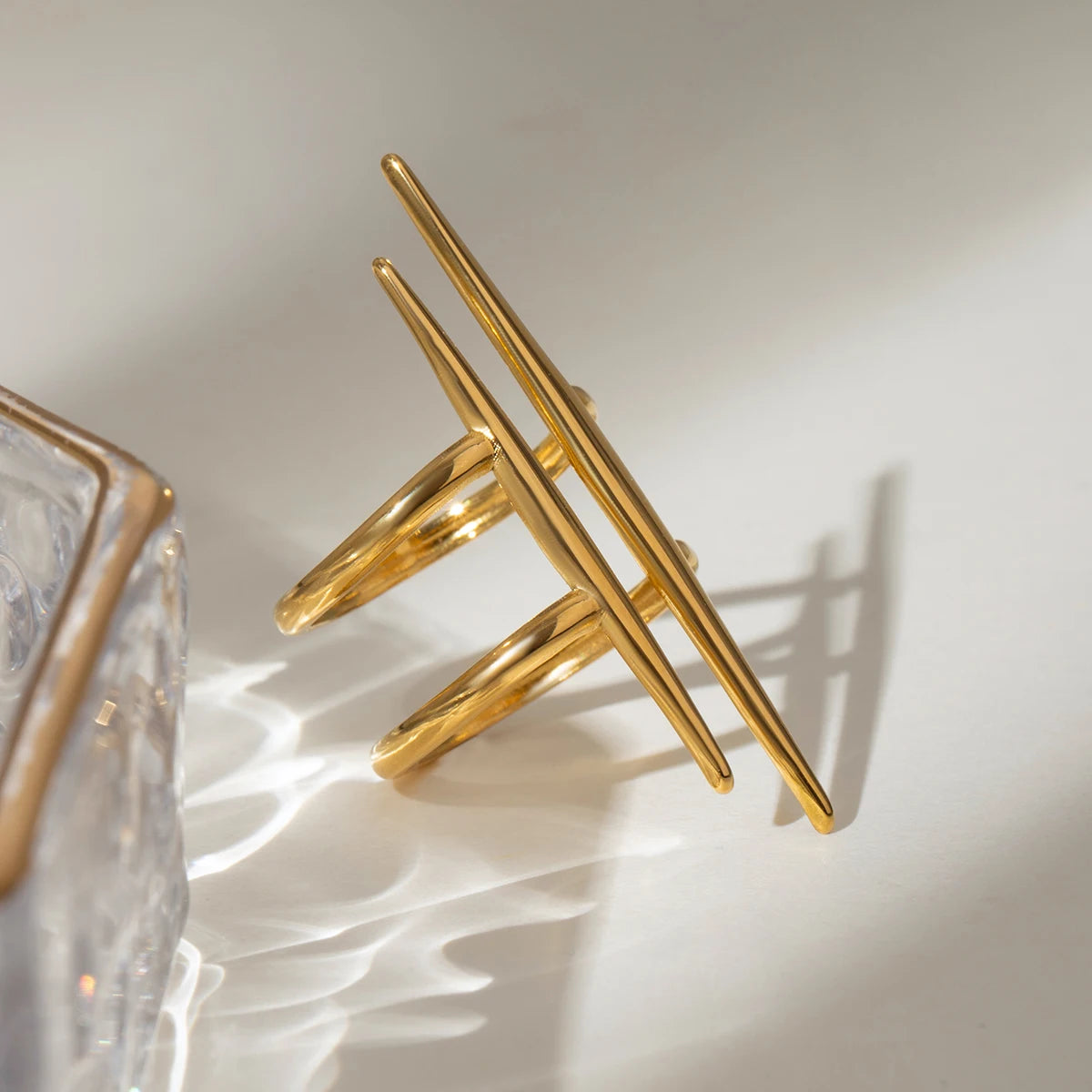 Anello Aperto a Doppia Linea in Acciaio Inox – Dorato o Argentato