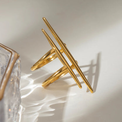 Anello Aperto a Doppia Linea in Acciaio Inox – Dorato o Argentato