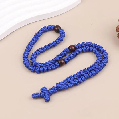 Collier Komboskini Orthodoxe Noir/Bleu – Corde de Prière Artisanale avec Croix
