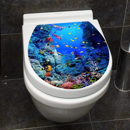Sticker WC Thème Océan – Autocollant Étanche pour Couvercle de Toilette | Déco Salle de Bain Marine