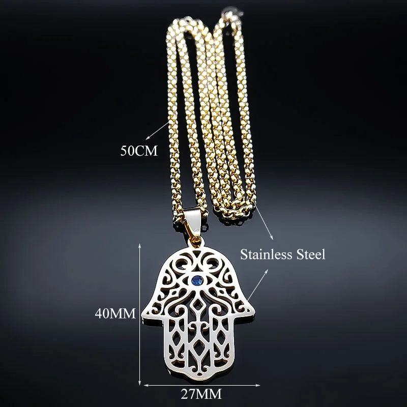 Collar mano de Fatma en acero inoxidable – colgante islámico unisex