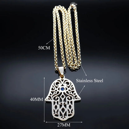 Collar mano de Fatma en acero inoxidable – colgante islámico unisex