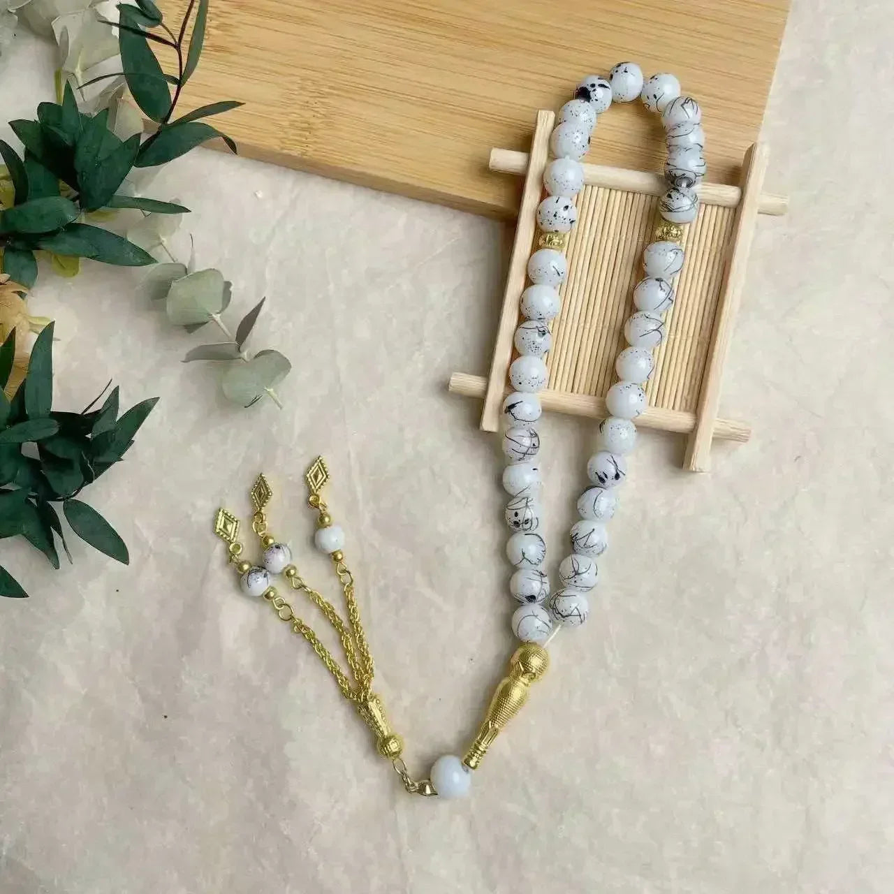 33-Bead Turkish Glass Tasbih with Tassel – Muslim Prayer Beads Bracelet