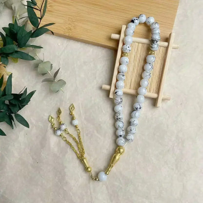 33-Bead Turkish Glass Tasbih with Tassel – Muslim Prayer Beads Bracelet