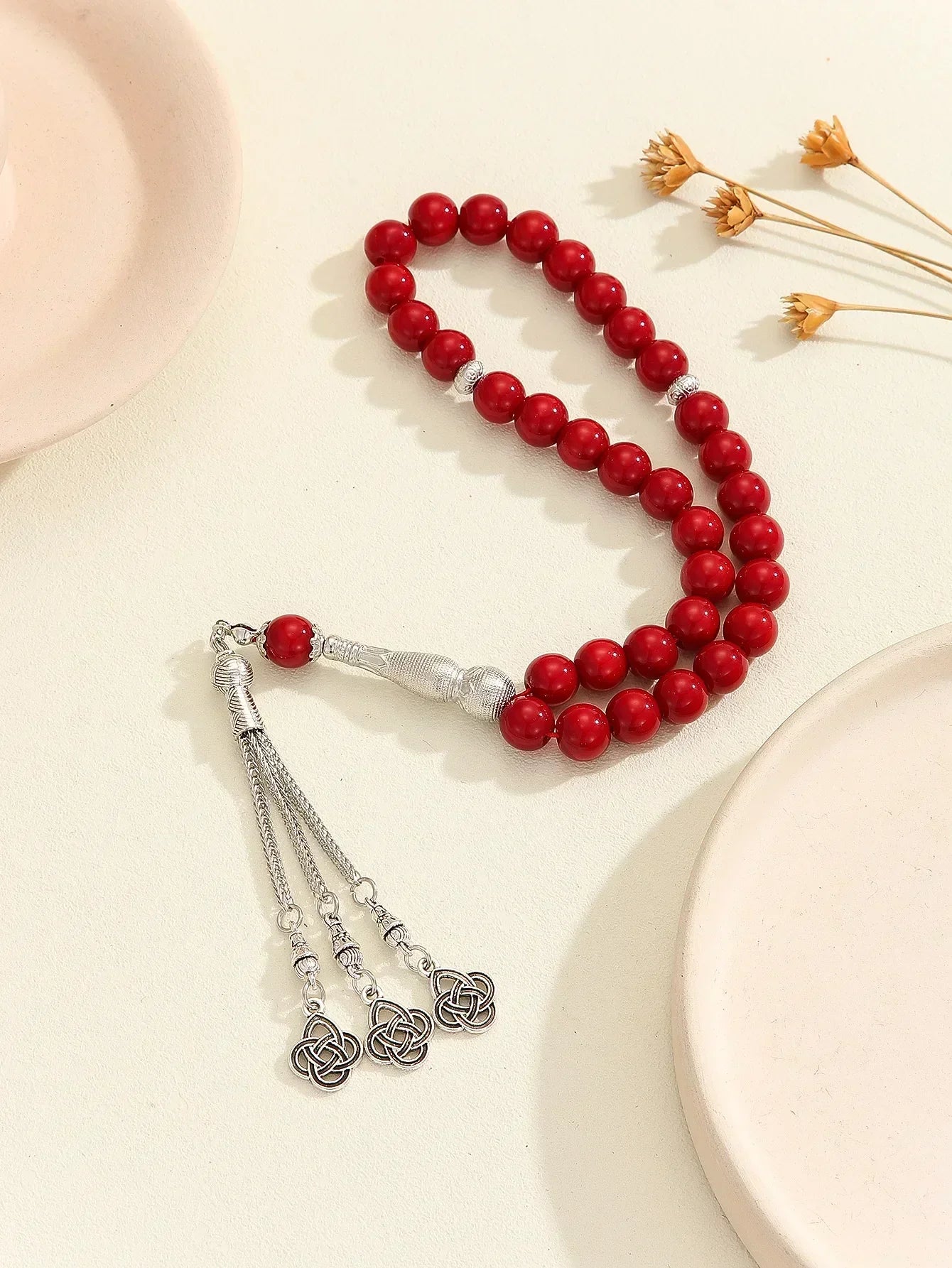 33-Bead Turkish Glass Tasbih with Tassel – Muslim Prayer Beads Bracelet