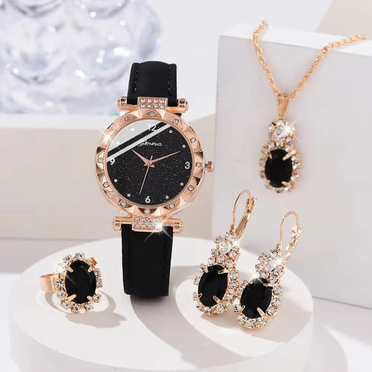 Montre Femme Élégante avec Bracelets – Set 5 Pièces Quartz & Strass