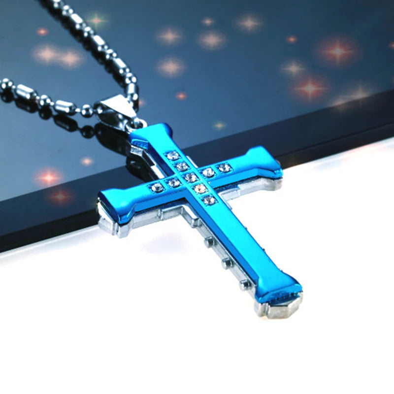 Halskette Kreuz Schwarz Zirkon und Gold aus Edelstahl – Punk-Schmuck für Herren