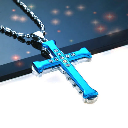 Halskette Kreuz Schwarz Zirkon und Gold aus Edelstahl – Punk-Schmuck für Herren