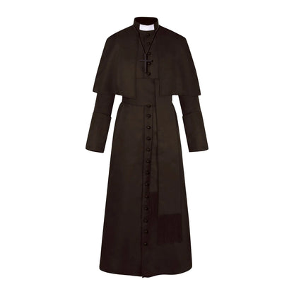 Soutane de prêtre médiévale rétro – Costume cosplay Renaissance, robe religieuse catholique pour homme