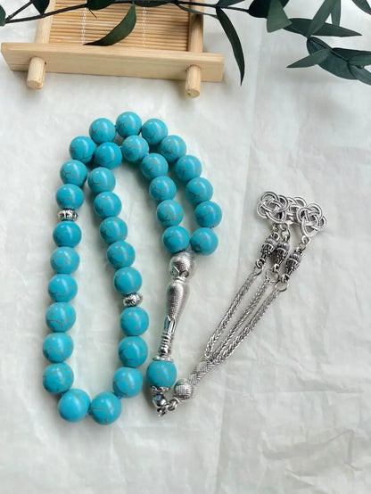 33-Bead Turkish Glass Tasbih with Tassel – Muslim Prayer Beads Bracelet