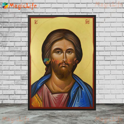 Icône religieuse du Christ Pantocrator – Tableau orthodoxe sur toile sans cadre pour église et décoration murale