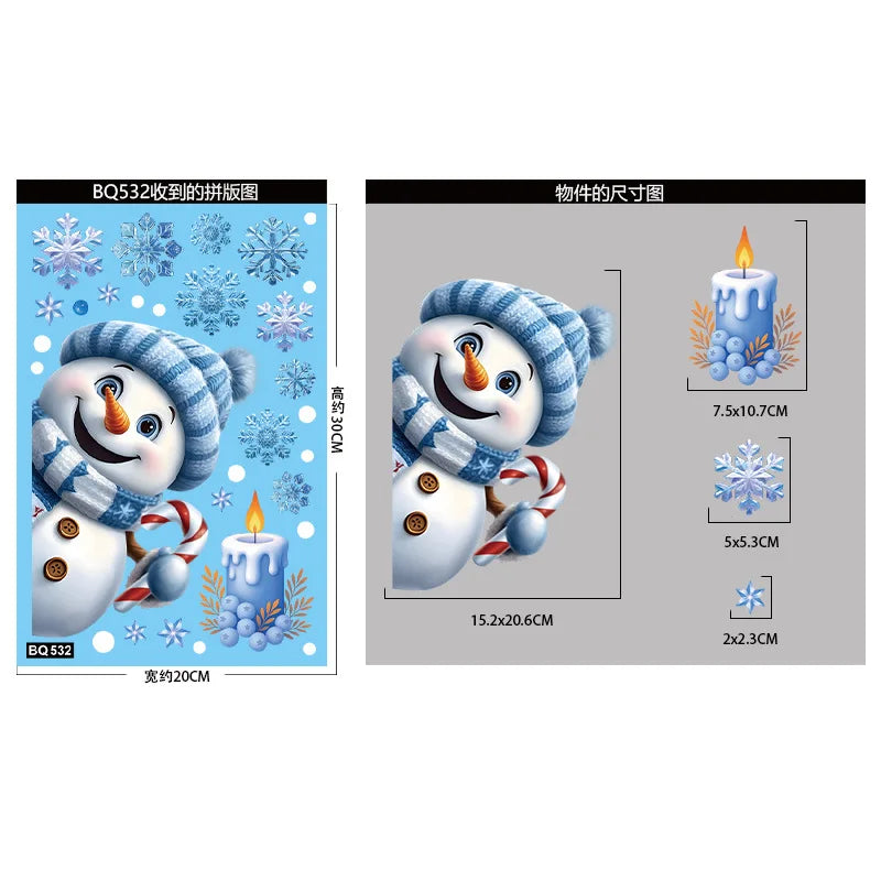Stickers de Fenêtre Noël – Père Noël, Bonhomme de Neige & Flocons | Décoration Électrostatique Réutilisable