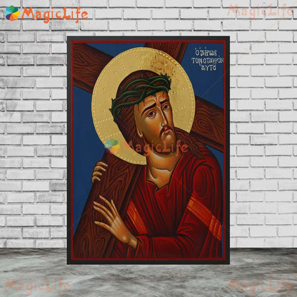 Icône religieuse du Christ Pantocrator – Tableau orthodoxe sur toile sans cadre pour église et décoration murale