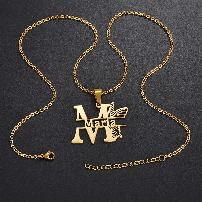 Collier Prénom Personnalisé Papillon – Acier Inoxydable Femme