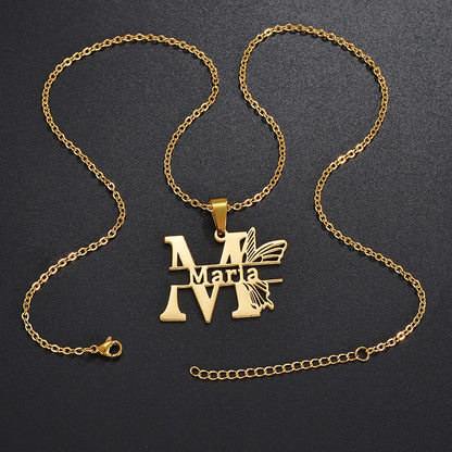 Collier Prénom Personnalisé Papillon – Acier Inoxydable Femme