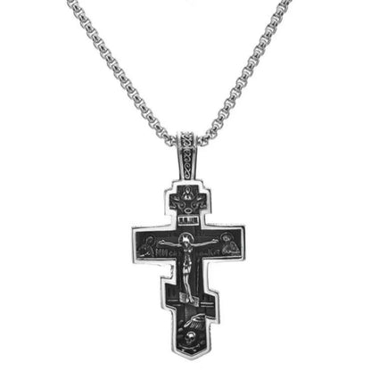 Collier croix Saint Benoît vintage avec cordon tressé – bijou de prière pour homme