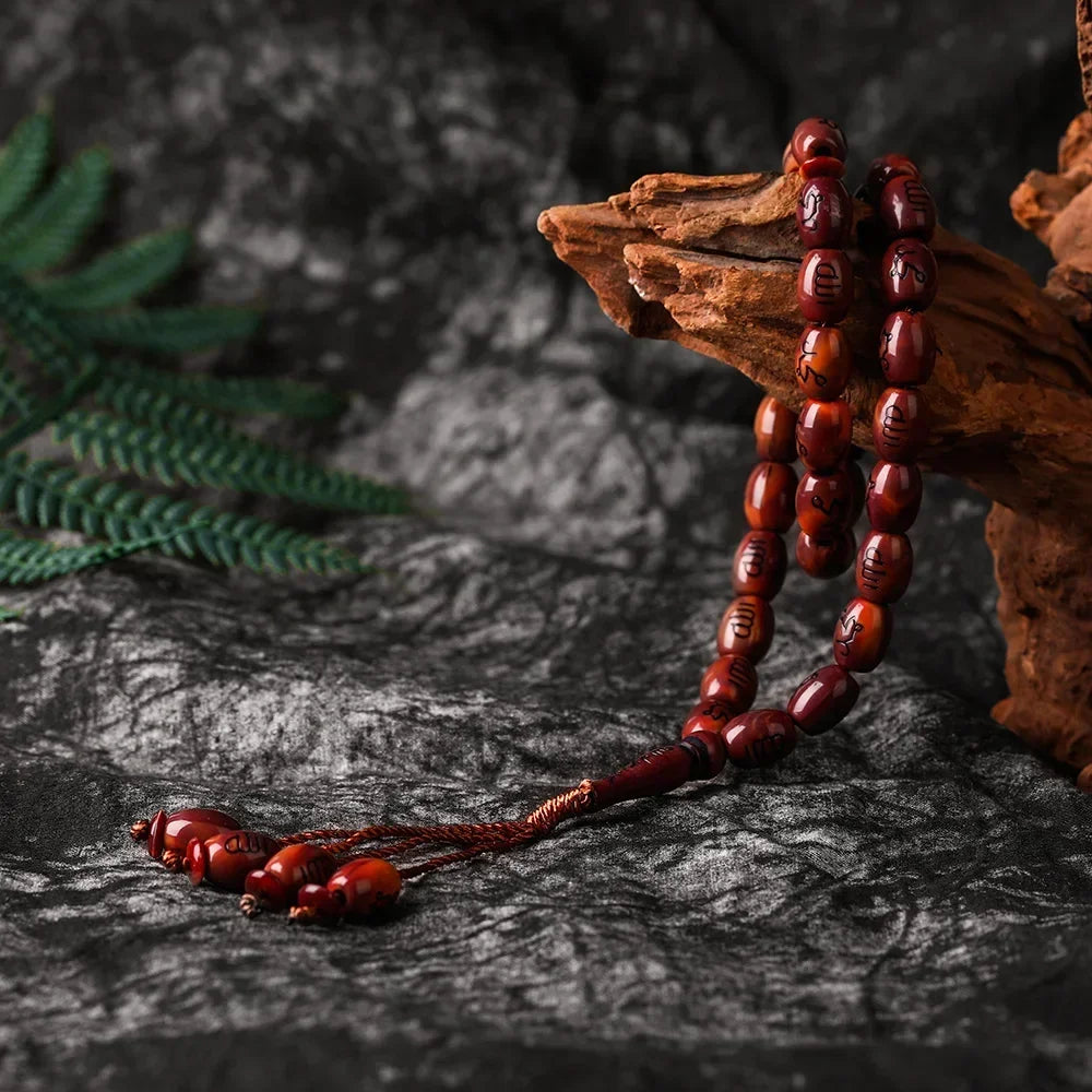 Bracelet tasbih musulman 33 perles avec pompon – chapelet islamique Allah et Mohammed