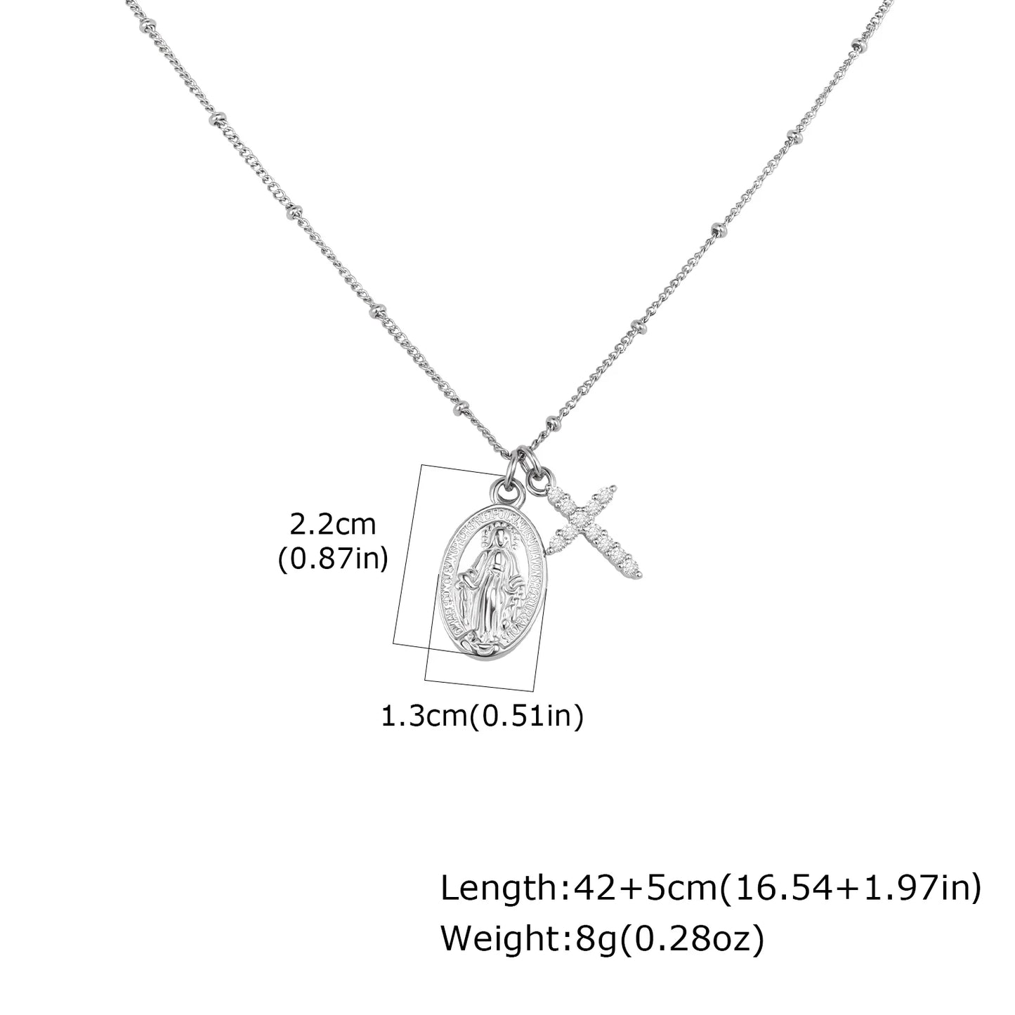 Collier Vierge Marie avec croix en zircon – bijou religieux pour femme