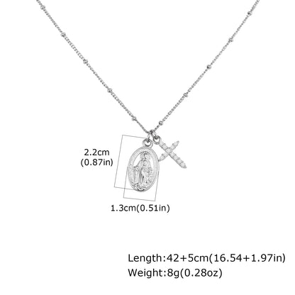 Collier Vierge Marie avec croix en zircon – bijou religieux pour femme
