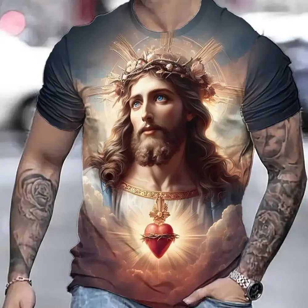 T-Shirt Jésus 3D Homme – Oversize Été – Col Rond