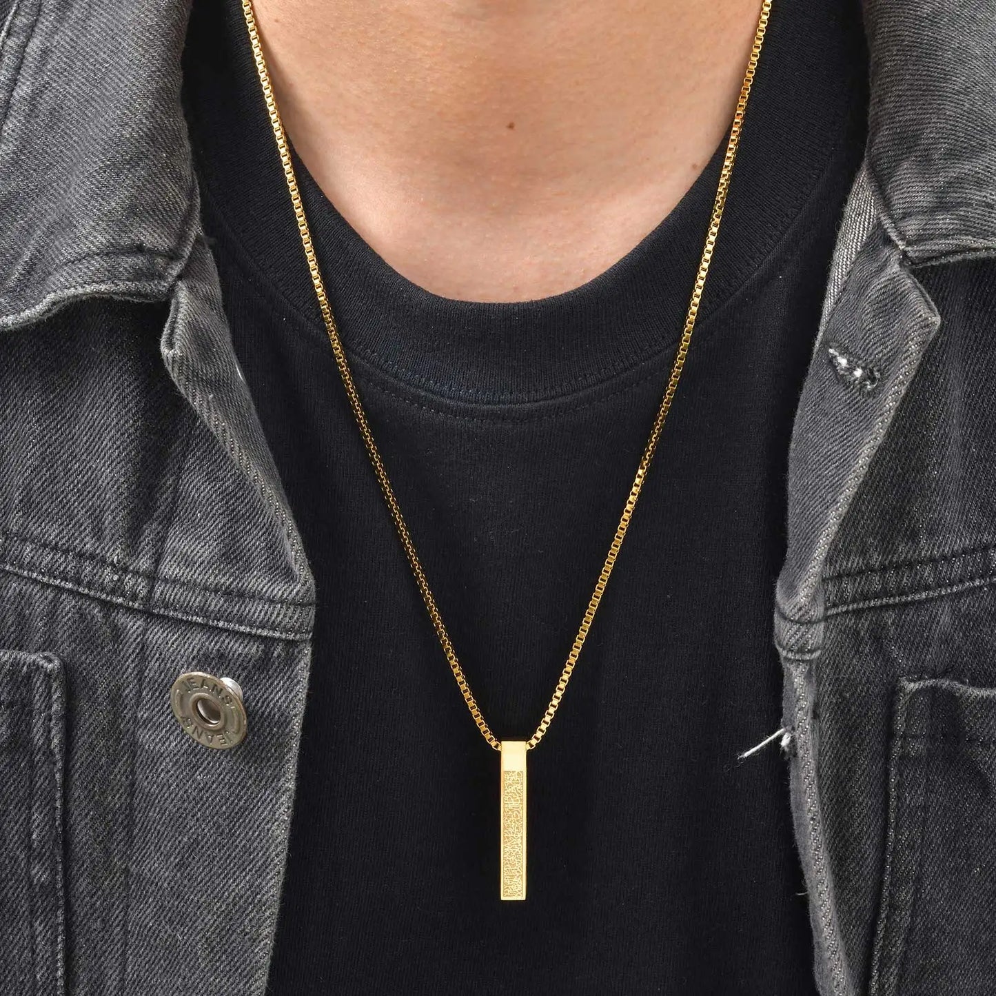 Collier Allah vertical 3D en acier inoxydable – Pendentif islamique élégant 60 cm