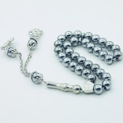 asbih Islamique 33 Perles 8mm en Pierre Naturelle – Chapelet Musulman Dhikr, Subha & Cadeau Ramadan Hajj Umrah