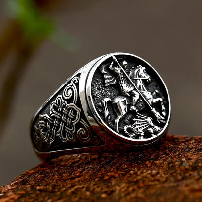 Bague Saint Christophe et Saint Michel en acier inoxydable – bijou religieux pour homme