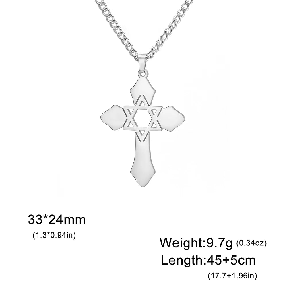 Collier Croix & Étoile de David Messianique en Acier Inoxydable