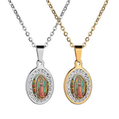 Collier Vierge Marie en Acier Inoxydable – Pendentif Religieux Doré ou Argenté