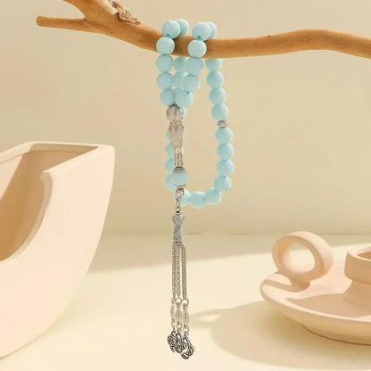 33-Bead Turkish Glass Tasbih with Tassel – Muslim Prayer Beads Bracelet