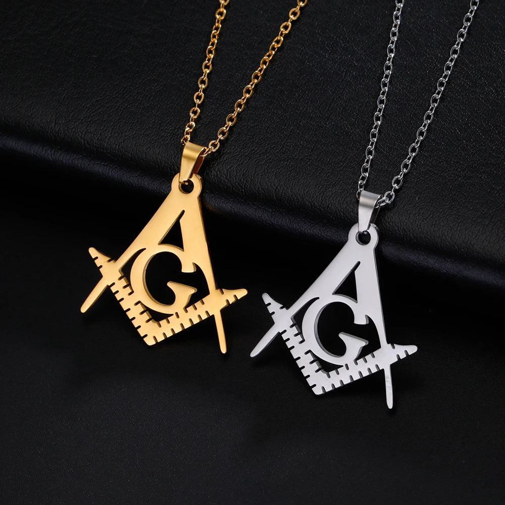 Collier Maçonnique Homme en Acier Inoxydable – Pendentif Franc-Maçon Équerre & Compas, Style Gothique Punk