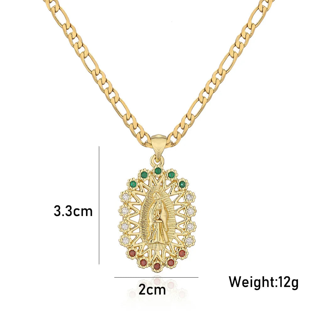 NEWBUY Hochwertiger Damenschmuck religiöser Art aus Kupfer mit Zirkonia-Einlage, Jungfrau-Maria-Anhänger, Edelstahlhalskette
